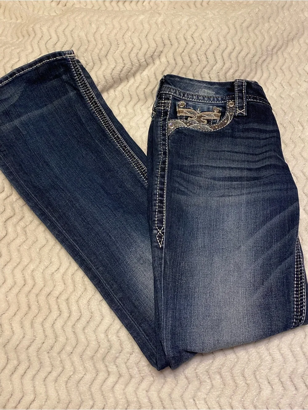 Rock Revival Dark Blue Embroidered Pocket Accent
